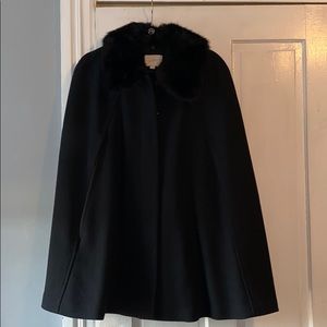 LOFT Black Cape with Faux Fur Collar